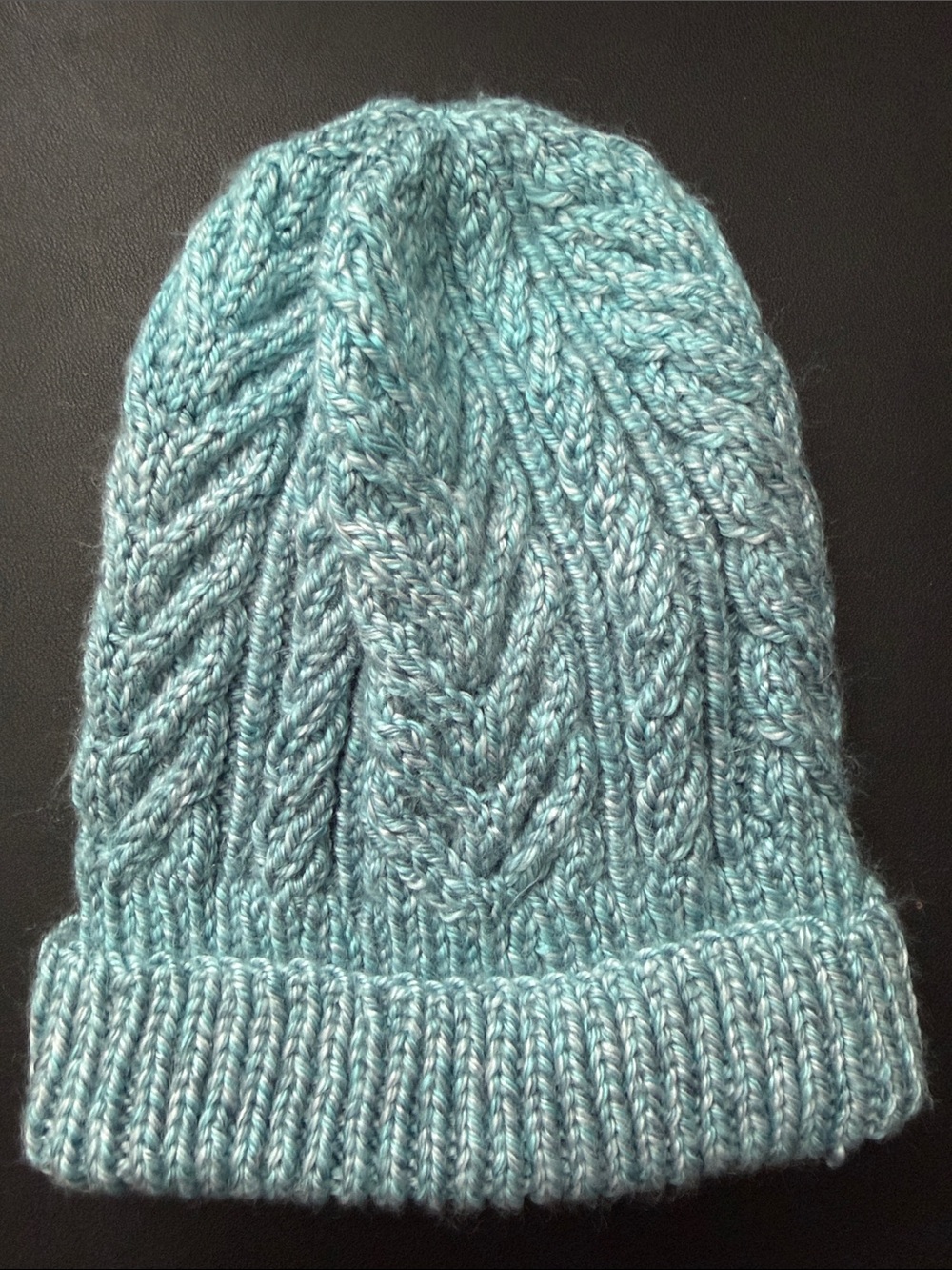 Hand-Knit Cable Beanie - Light Teal